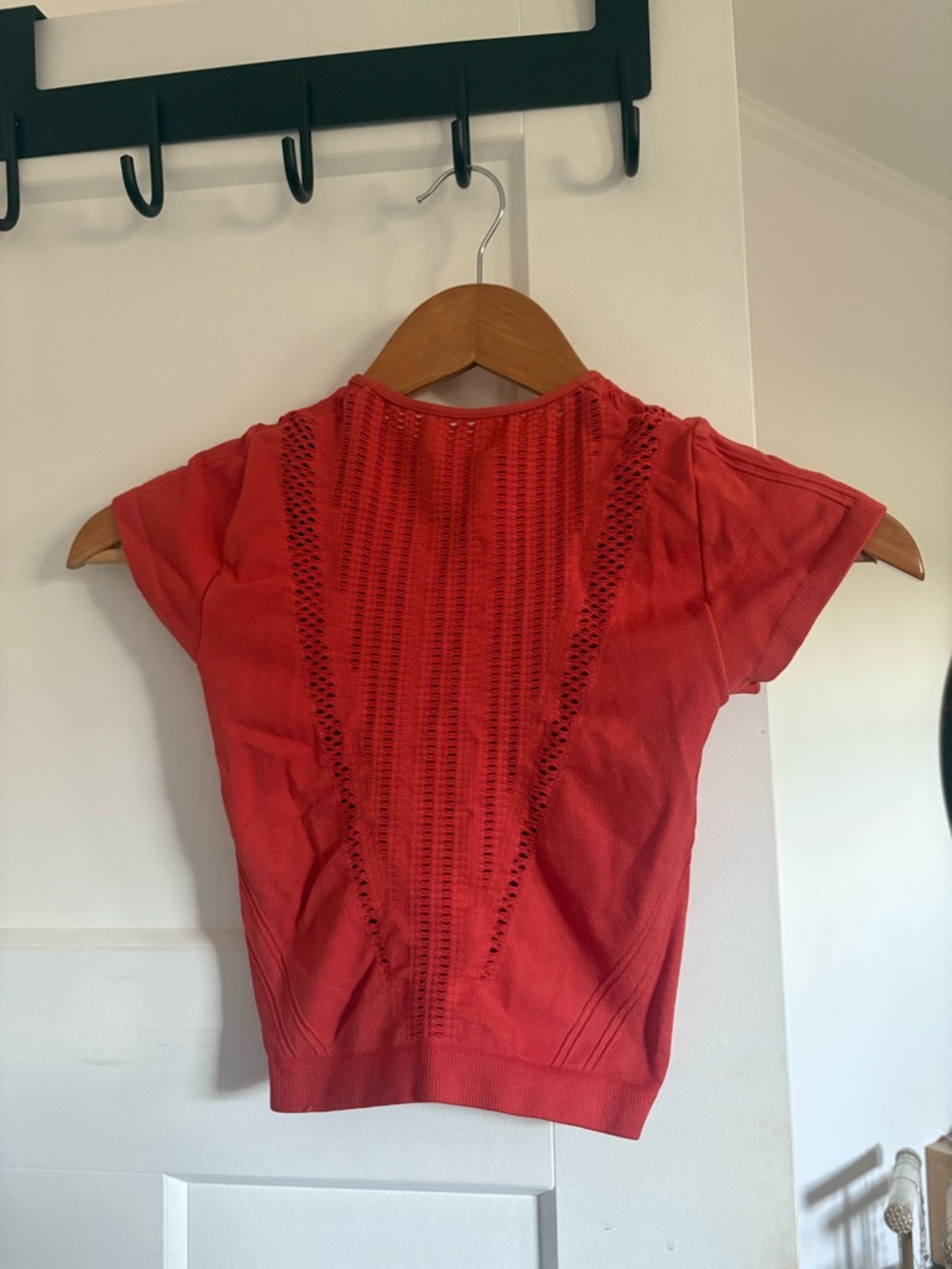 Urban Outfitters Coral Short Sleeve Knit Tee with Openwork Detail